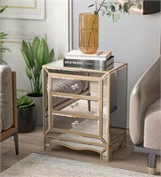 Modern Mirrored Side Table with 3 Drawers, Small S