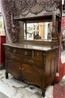 Victorian Oak Sideboard with Mirrored Gallery Top.