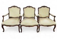 Set of Three Carved French Armchairs.