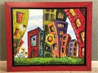 JanettMarie Colorful Cityscape Painting On Canvas