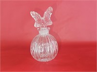 Pressed Glass Perfume Bottle Butterfly Stopper 4"