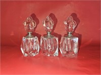 Lot of 3 Perfume Bottles w/ Rose Stoppers 31/2"