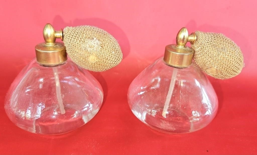 Lot of 2 Glass Perfume Bottles w/ Atomizers 3 1/4"