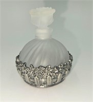 Perfume Bottle w/ Pewter Flowered Base 2 1/2"