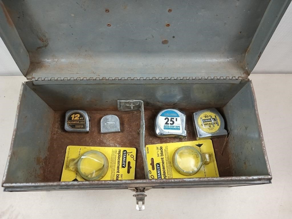 18" Sears Craftsman metal toolbox w/ tape measures