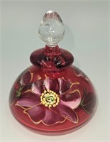 Red Hand Painted Perfume Bottle w/ Glass Stopper