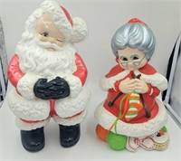 Chalkware Winking Santa and Mrs Claus 14"