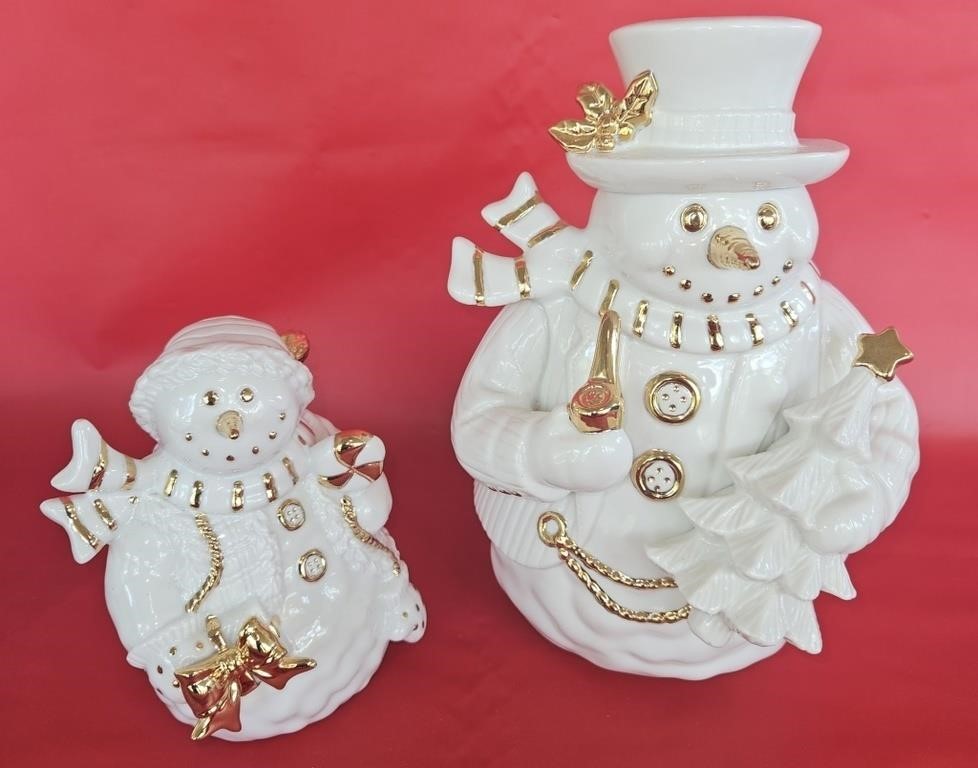 Set of 2 White and Gold Snowmen