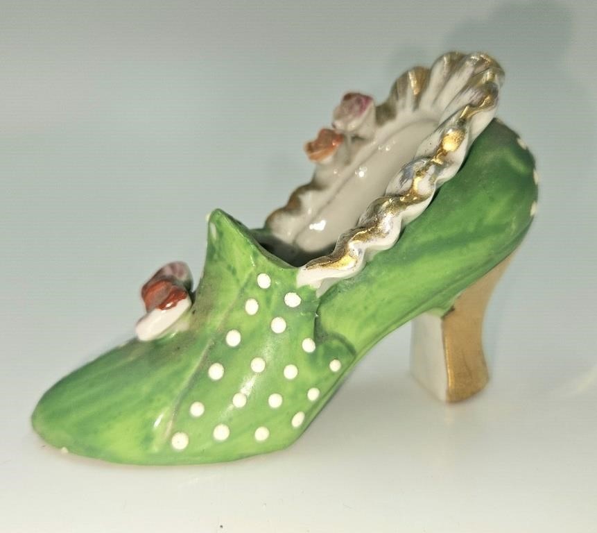 Green Polka Dot High Heel Shoe 3 3/4" Long