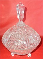 3-Footed Glass Candy Dish w/ Lid 8 1/4" Tall