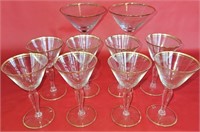Set of 10 MCM Gold Rim Stemmed Cocktail Glasses