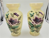 Set of 2 Hand Painted Over Milk Glass Vases