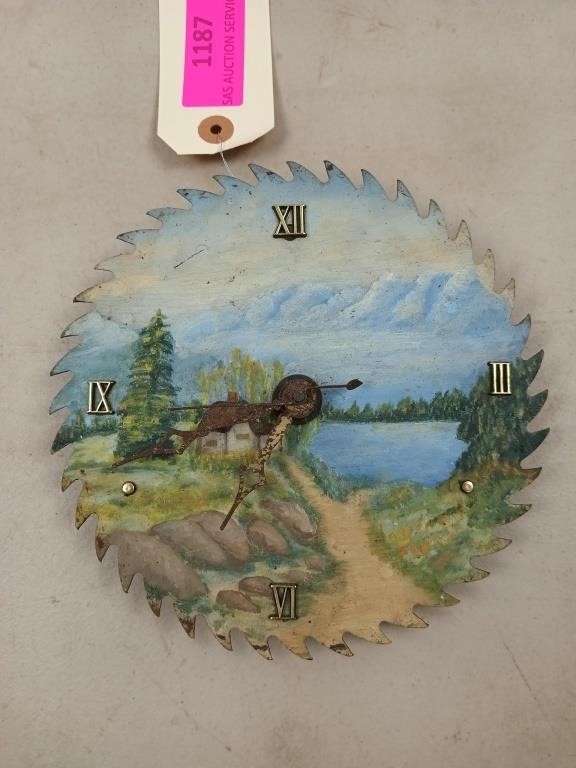 Hand painted saw blade clock 7"