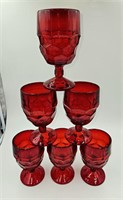 6 Viking Glass Ruby Red Georgian Goblets 6"