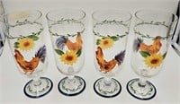 Set of 4 Hand Painted Rooster Tumblers