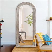 Wood Arched Mirror 65x22  Weathering White