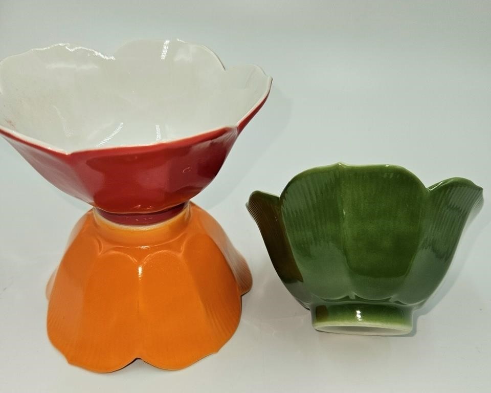 Set of 3 Colored Lotus Rice Bowls