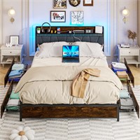 Queen Size Platform Bed Frame with Upholstered