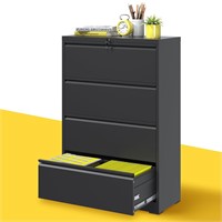 4 Drawer Lateral File Cabinet, Black Metal Lateral