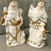 Pair of White and Gold Santas 10 1/2"
