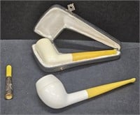 (E) Meerschaum Pipes 6", One With Case, And Pipe