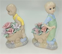 Pastel Porcelain Figures w/ Wheelbarrows