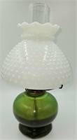 Green Kerosene Lamp w/ Hobnail Shade