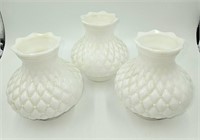 3 Milk Glass Quilted & Beaded Shades