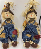 Pair of Scarecrows Sitting on Hay 18"