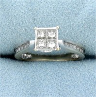 Illusion Set Diamond Engagement Ring in 14k White