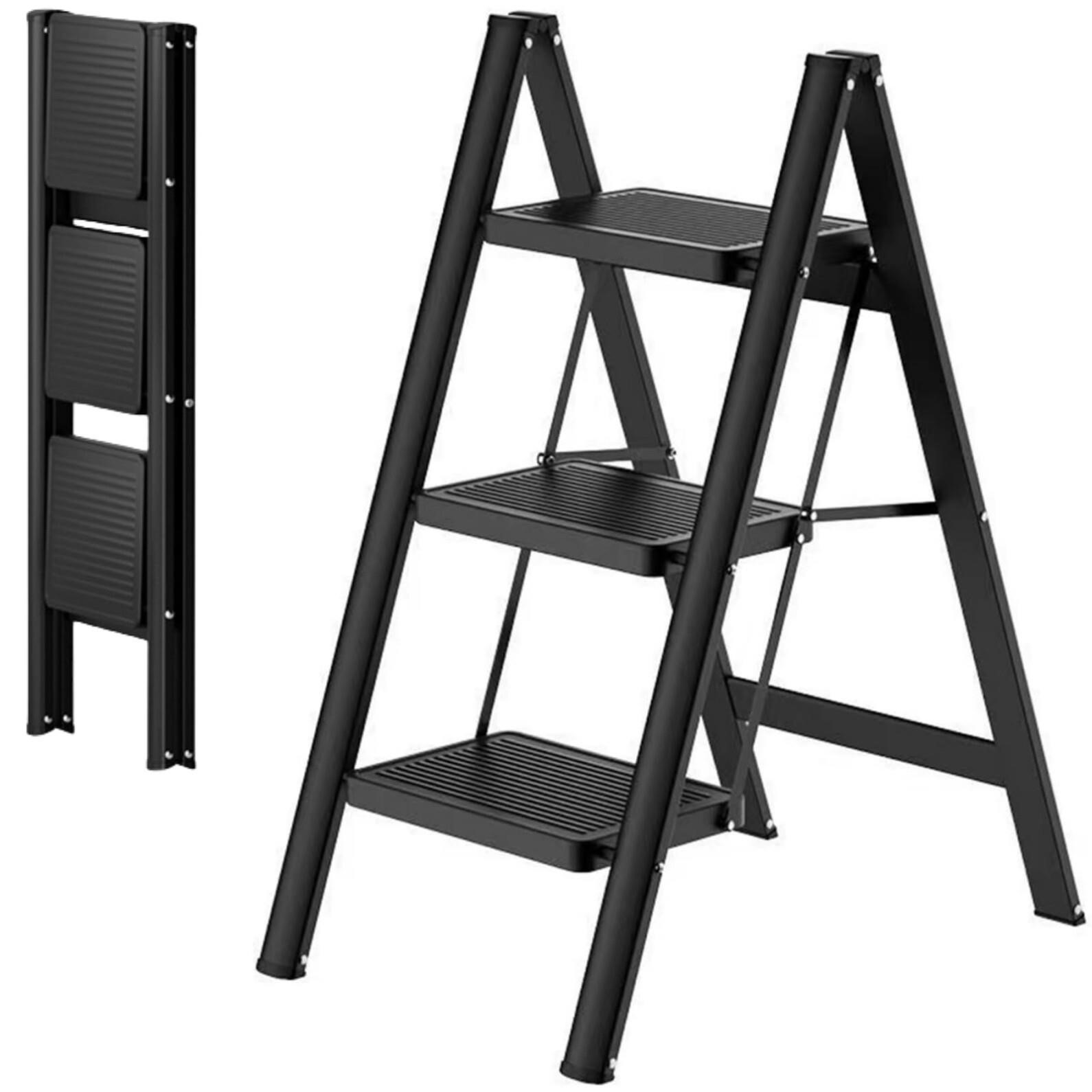 3 Step Ladder,Folding Step Stool with Wide Anti-Sl