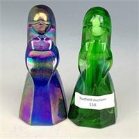 Mosser Green Slag & Blue Jenny Bell Figurine Lot
