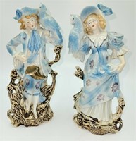Colonial Couple with Birds 9 1/2" Tall