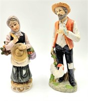 Ceramic Farmer Couple 9"