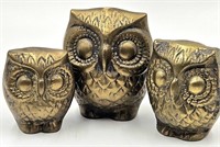 Set of 3 Brass Owls
