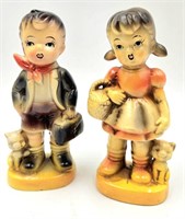 Pair of Cresca Chalkware Boy and Girl Japan 6"