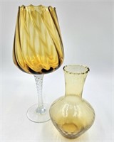 Amber 6" Vase and Stemmed 8" Glass