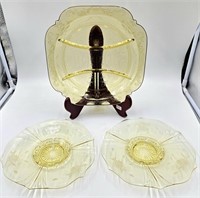 Lustre Yellow Depression Glass Set of 3 Plates