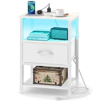 Yoobure Side Table with Storage, LED Night Stand w