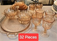 Pink Depression Dishes 32 Pieces