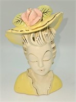 Porcelain Lady Head Yellow Dress Planter 6"