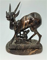 African Wood Carved Sculpture Gazelle 6 1/2" x 6"