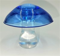 Small Blue Glass Mushroom 2 1/2" Tall