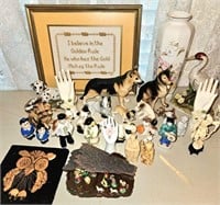 Table Lot   Dogs, Vase, Manger, Asian Figures