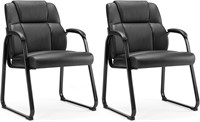 Leather Waiting Room Chairs Set of 2  Black