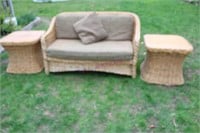Rattan Love Seat Set With Cushions