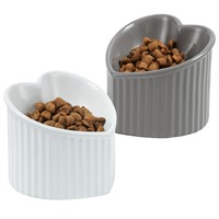 WUHOSTAM Raised Ceramic Tilted Cat Bowls, Heart Sh