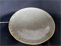 Green Glazed Pottery Footed Plate