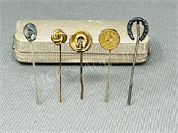 5 antique stick pins - 1 marked sterling