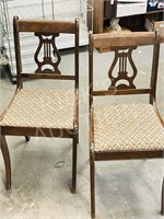 pair of vintage dining room chairs w/ lyre backs